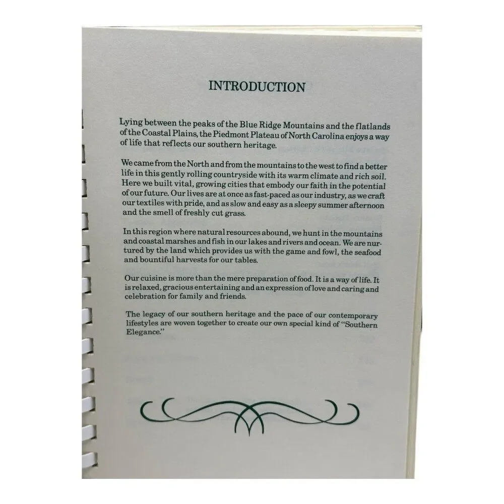 Southern Elegance Green Spiral-Bound Cookbook With Floral‎ Cover & Recipes 1987